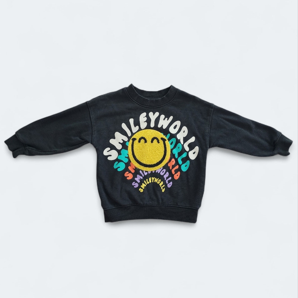 H&M Black Smiley World Chenille Sweatshirt​ - Size 3/4T